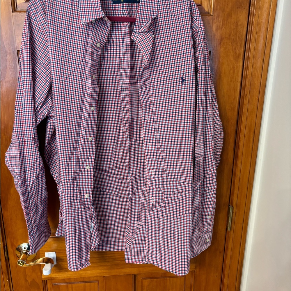 Ralph Lauren Red and White Casual Button Down Shirt